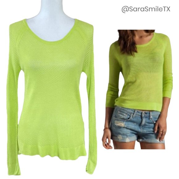 rag & bone Tops - {RAG & BONE} ‘Katya’ Neon Lime Open Mesh Top